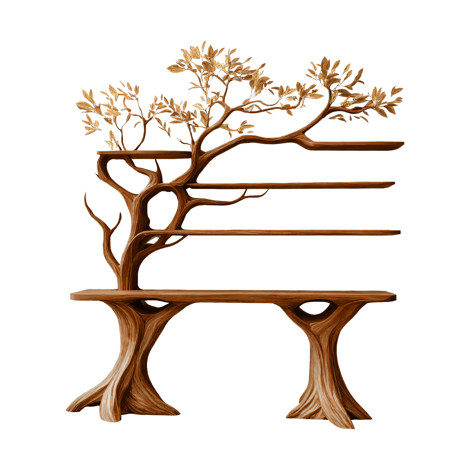 Veltrion Sculpted Solid Wood Console Table with Shelves