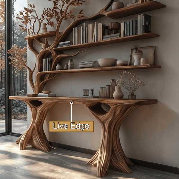 Veltrion Sculpted Solid Wood Console Table with Shelves