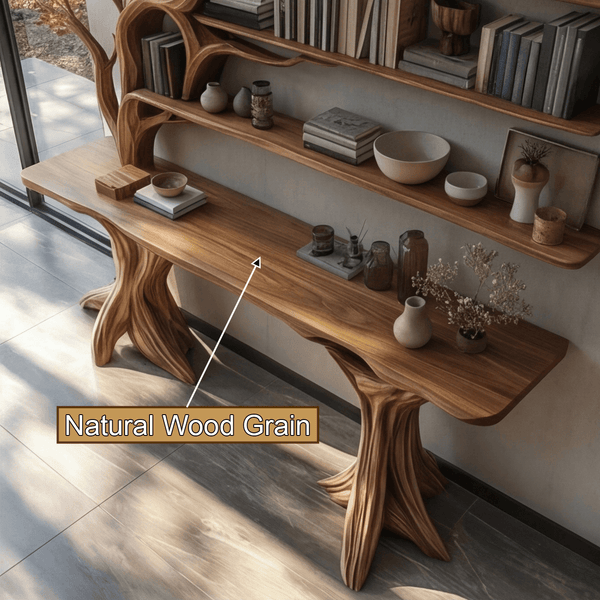 Veltrion Sculpted Solid Wood Console Table with Shelves