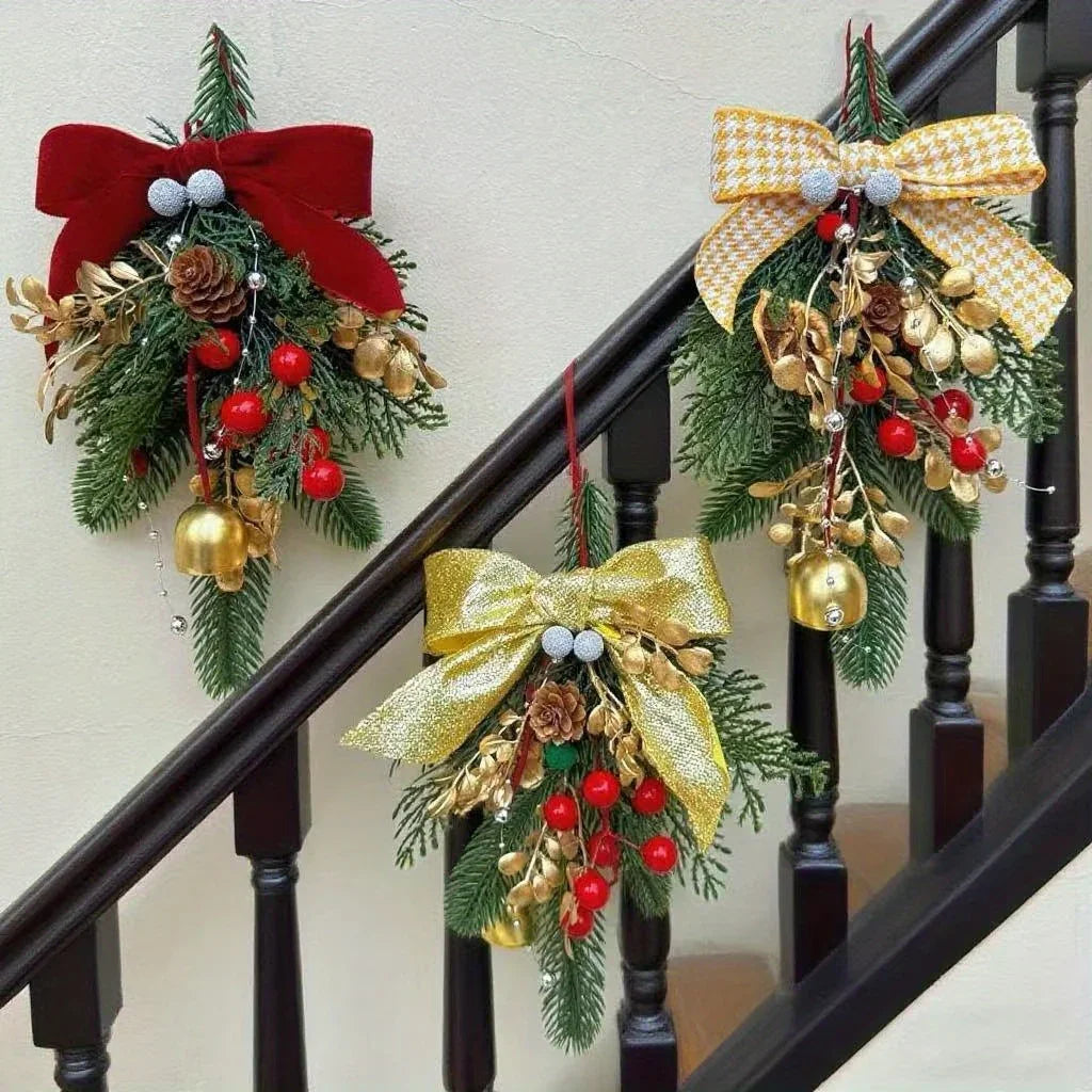 Velvet Christmas Bell Ornament with Pinecone Accent and Red Velvet Finish