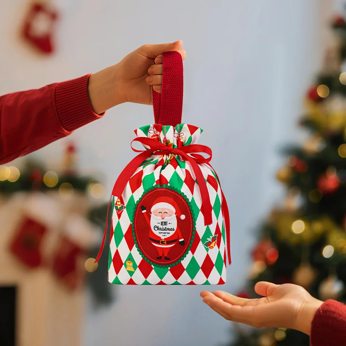 Velvet Gift Bags with Drawstring Closure 10-Pack Red Green Golden White Black