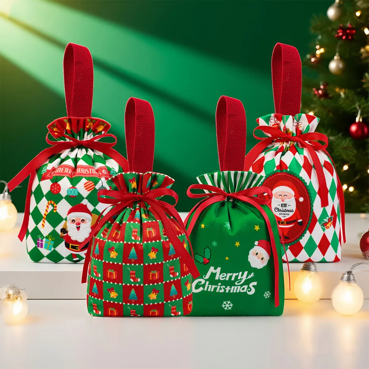 Velvet Gift Bags with Drawstring Closure 10-Pack Red Green Golden White Black