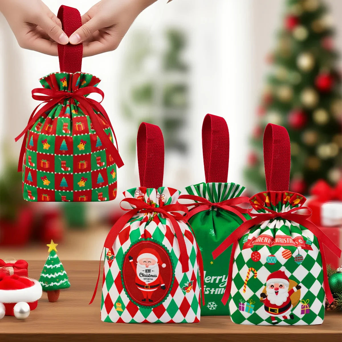 Velvet Gift Bags with Drawstring Closure 10-Pack Red Green Golden White Black