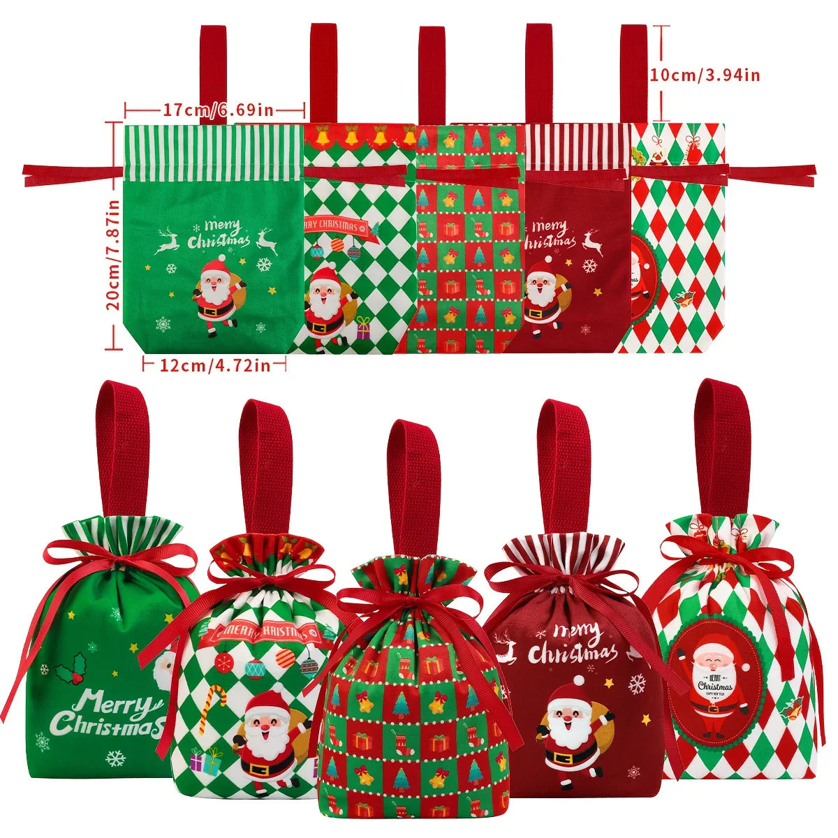 Velvet Gift Bags with Drawstring Closure 10-Pack Red Green Golden White Black