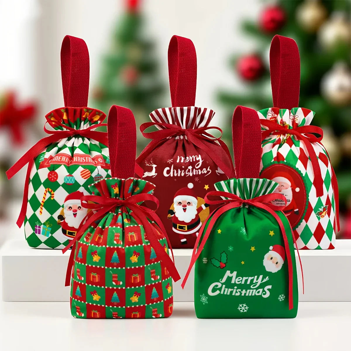 Velvet Gift Bags with Drawstring Closure 10-Pack Red Green Golden White Black
