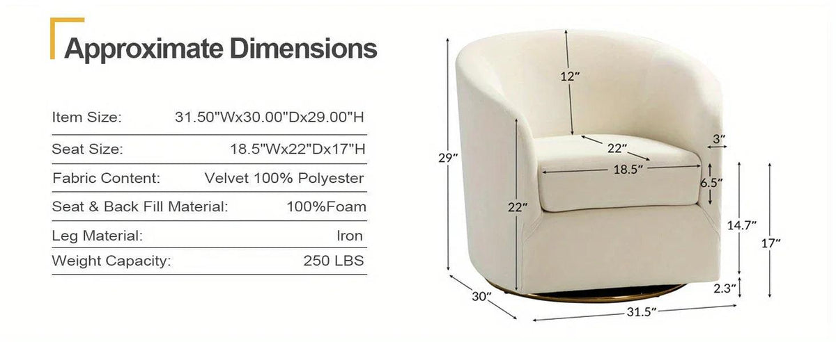 Velvet Swivel Accent Chair with Golden Metal Base