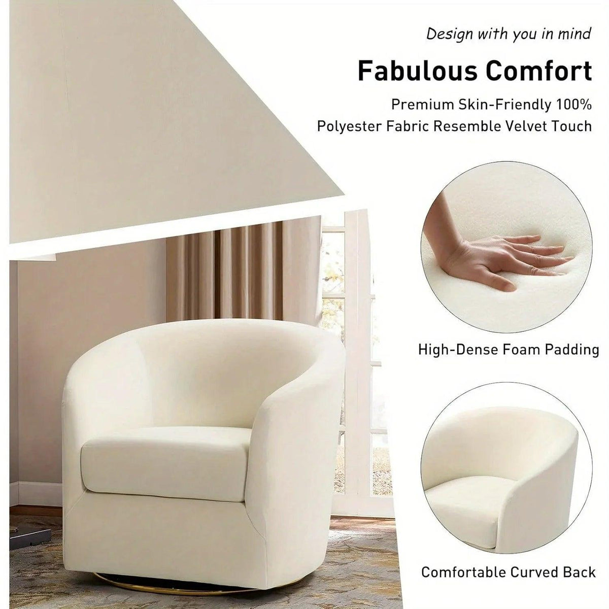 Velvet Swivel Accent Chair with Golden Metal Base