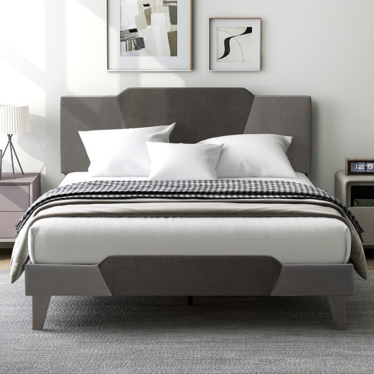 Full/Queen/Twin Velvet Upholstered Bed Frame with High Headboard-Queen Size