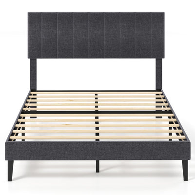 Velvet Upholstered Platform Bed with Height Adjustable Vertical Channel Headboard-Full Size