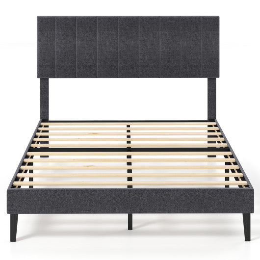 Velvet Upholstered Platform Bed with Height Adjustable Vertical Channel Headboard-Full Size