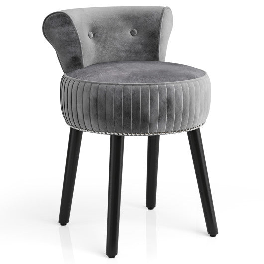 Velvet Vanity Chair with Back Upholstered Vanity Stool with Tufted Low Back and Solid Wood Legs-Gray