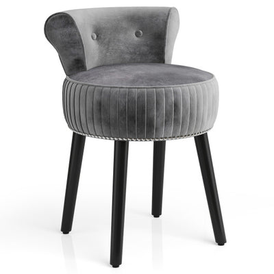 Velvet Vanity Chair with Back Upholstered Vanity Stool with Tufted Low Back and Solid Wood Legs-Gray