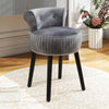 Velvet Vanity Chair with Back Upholstered Vanity Stool with Tufted Low Back and Solid Wood Legs-Gray