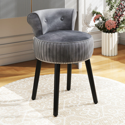Velvet Vanity Chair with Back Upholstered Vanity Stool with Tufted Low Back and Solid Wood Legs-Gray