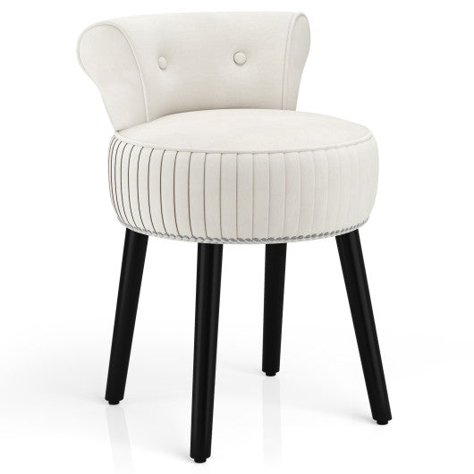 Velvet Vanity Chair with Back Upholstered Vanity Stool with Tufted Low Back and Solid Wood Legs-White