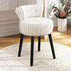 Velvet Vanity Chair with Back Upholstered Vanity Stool with Tufted Low Back and Solid Wood Legs-White