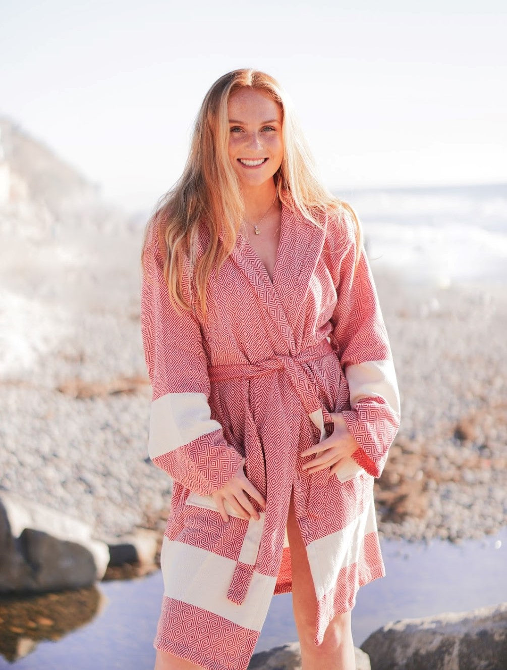 Venice Turkish Towel Bathrobe – 100% Turkish Cotton Unisex Kimono Robe with Deep Pockets & Belt (S/M, L/XL)