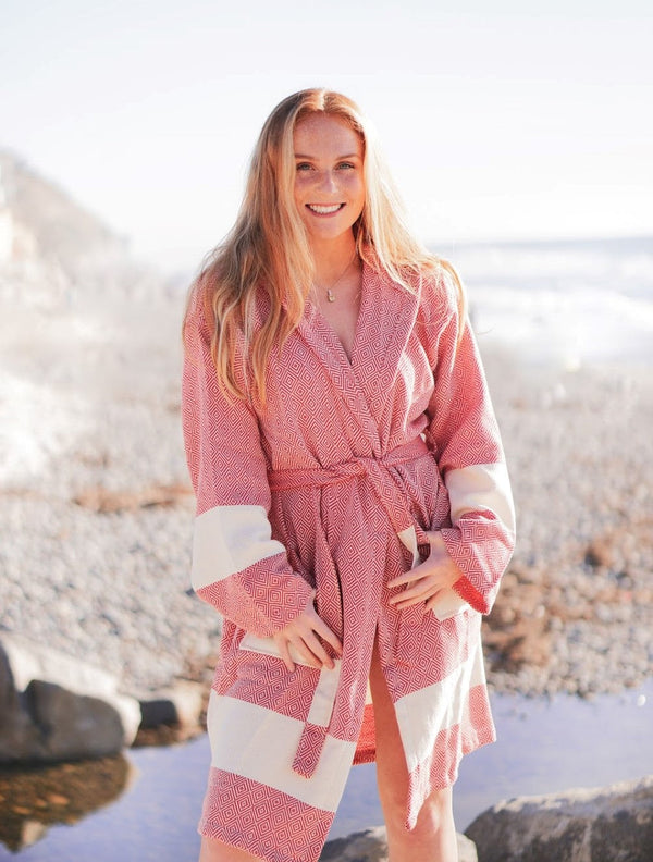 Venice Turkish Towel Bathrobe – 100% Turkish Cotton Unisex Kimono Robe with Deep Pockets & Belt (S/M, L/XL)