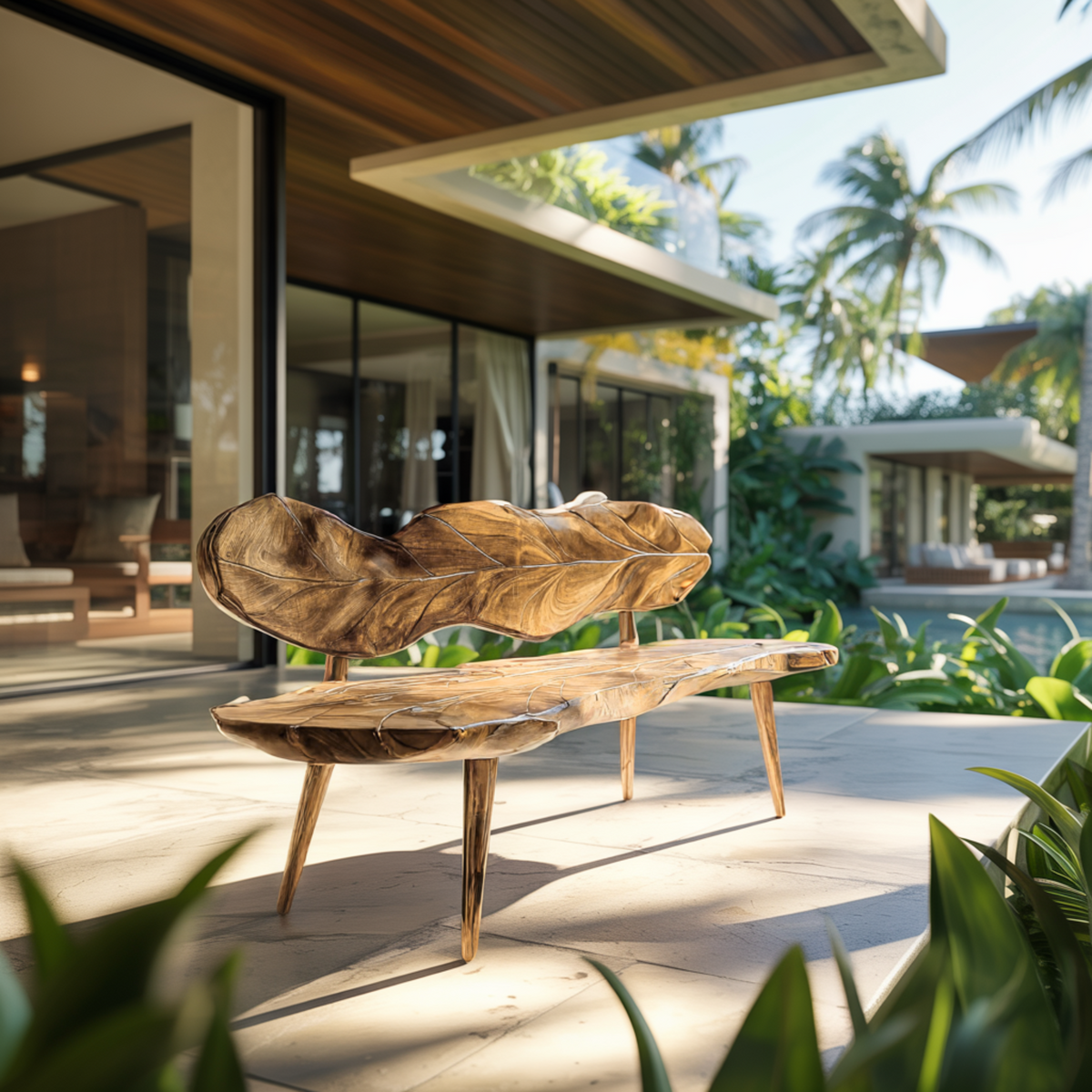 Verdura Leafform Handcrafted Outdoor Bench