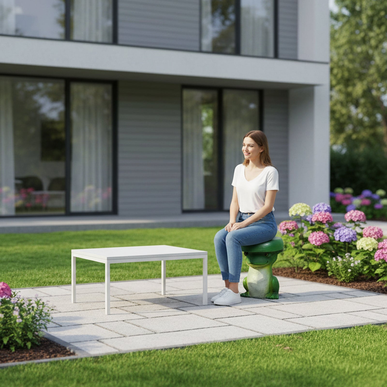 Concrete Garden Stool Frog Lily Pad Seat 15 Inch