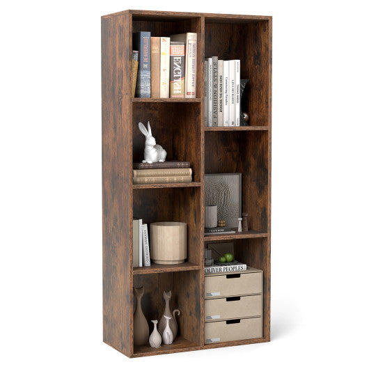 Vertical or Horizontal Freestanding Bookshelf with 7 Compartments-Rustic Brown