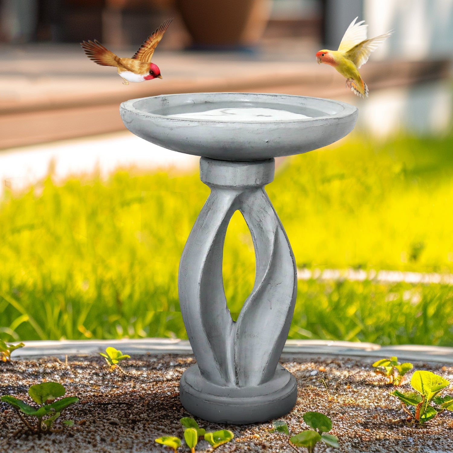 Concrete Bird Bath Contemporary Twin Cutout 22 Inch