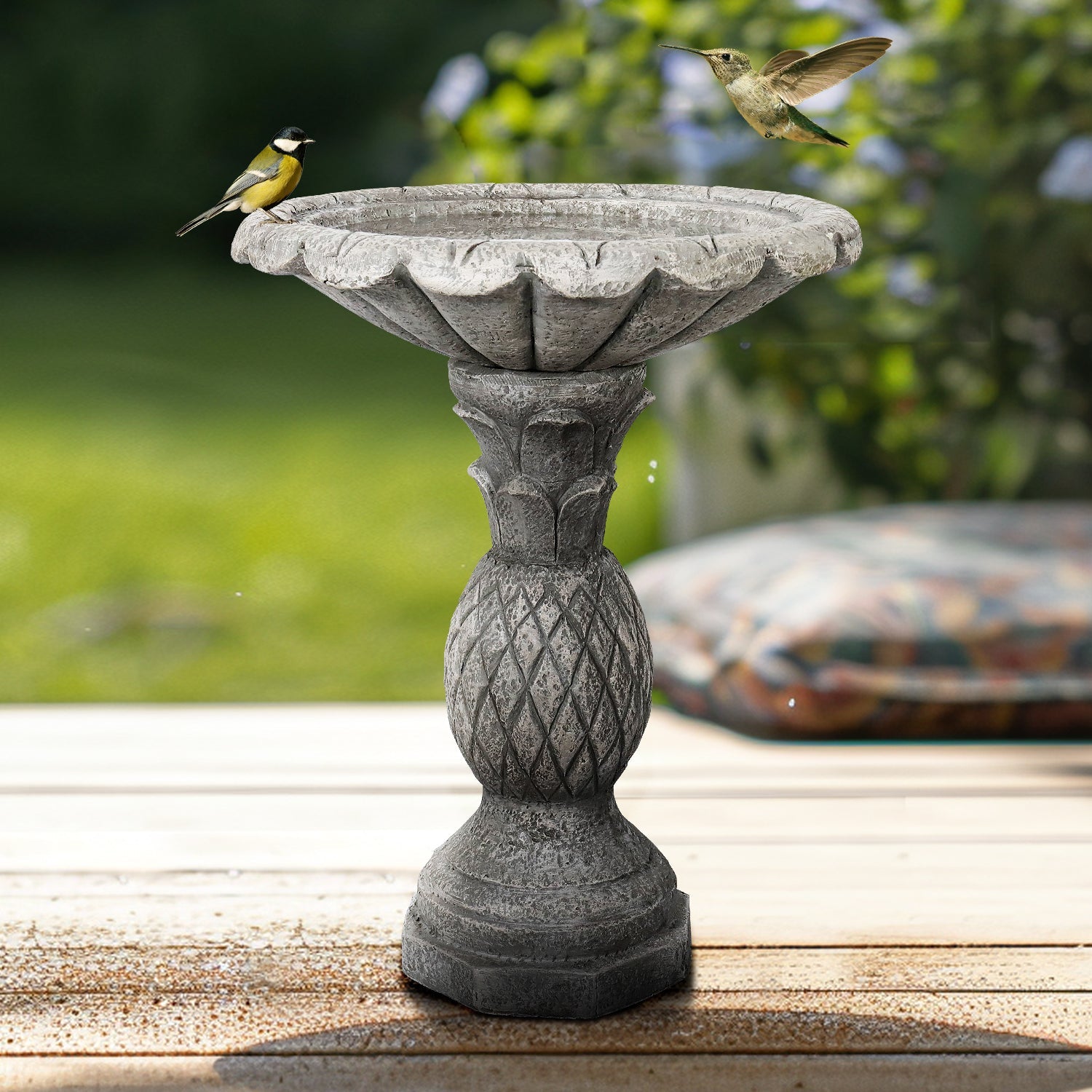 Concrete Pineapple Bird Bath Classical Pedestal 24 Inch