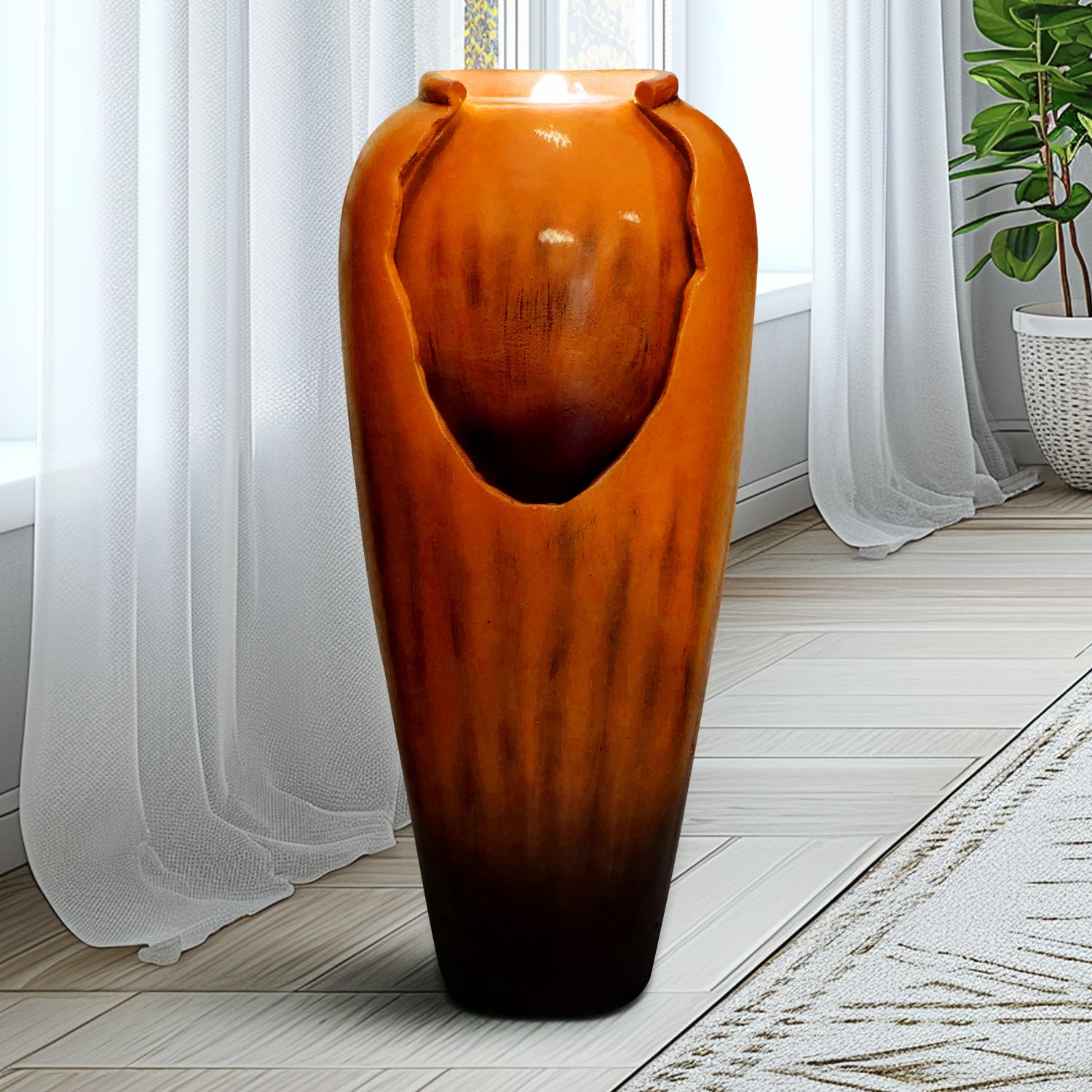 Resin Glazed Cutout Urn Outdoor Water Fountain 30 Inch