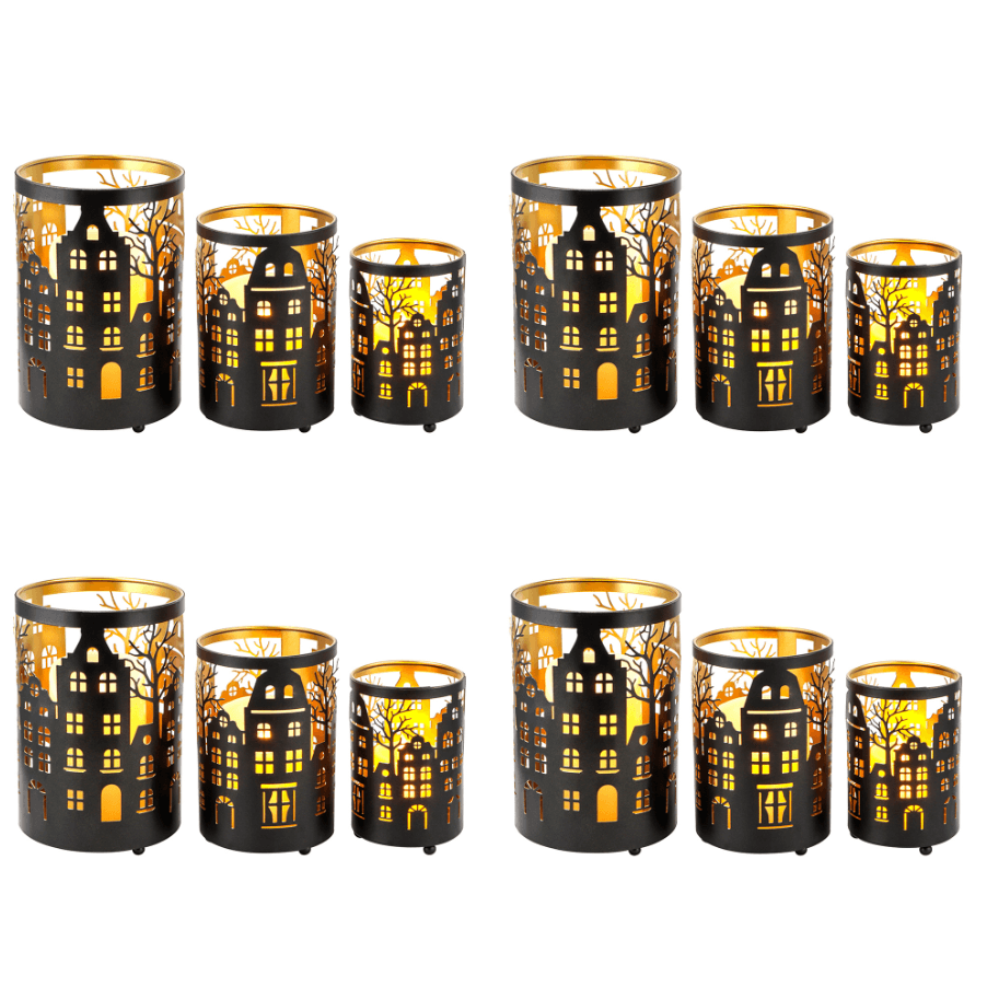 12PCS Village Silhouette Candle Lantern 7.5