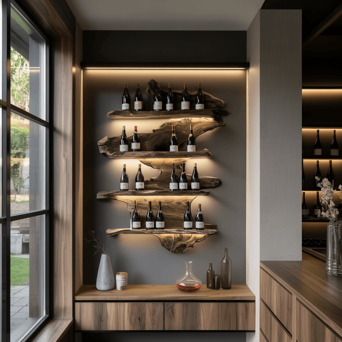 Vineflow Live Edge Floating Wine Rack Holder