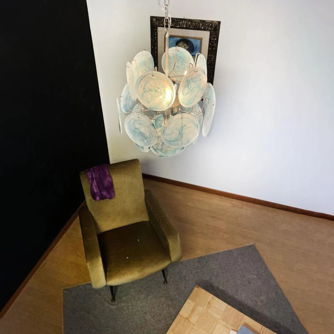 Vintage Murano Blue Glass Disks Chandelier