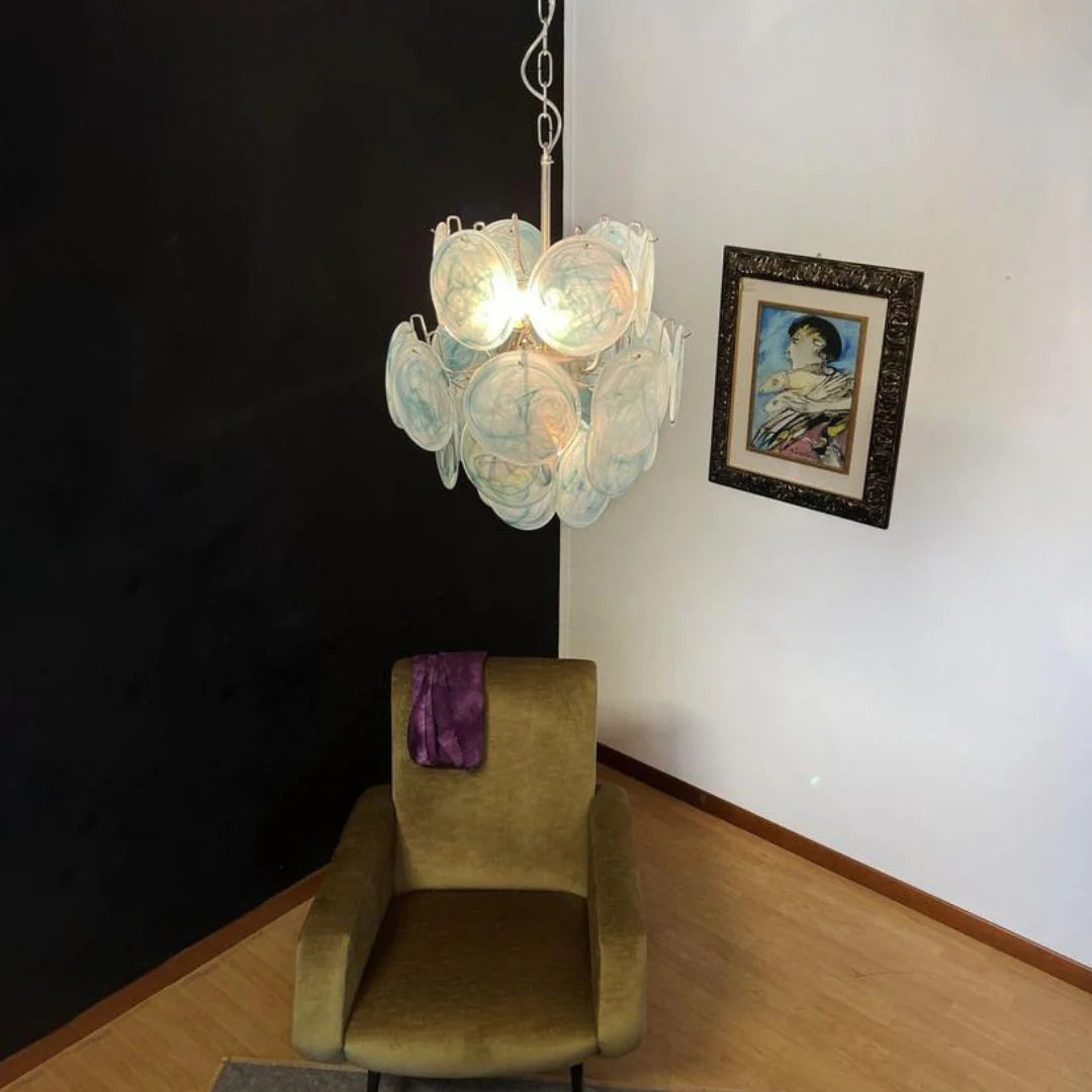 Vintage Murano Blue Glass Disks Chandelier