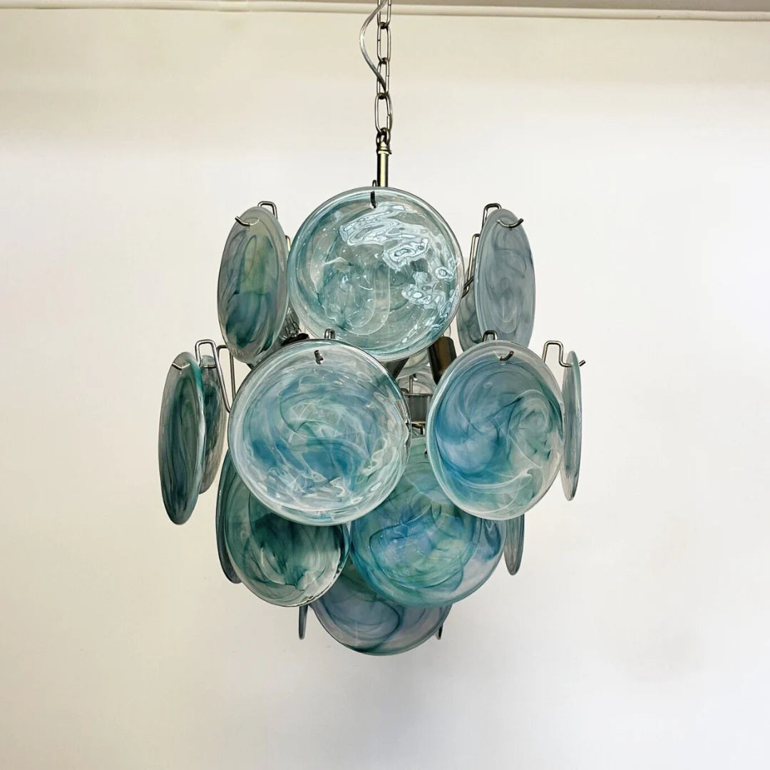 Vintage Murano Blue Glass Disks Chandelier