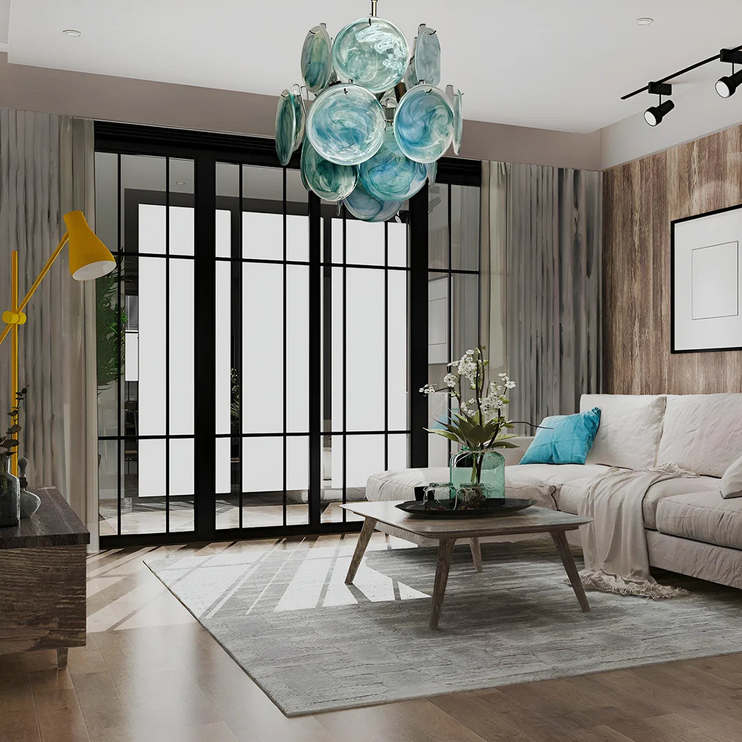 Vintage Murano Blue Glass Disks Chandelier