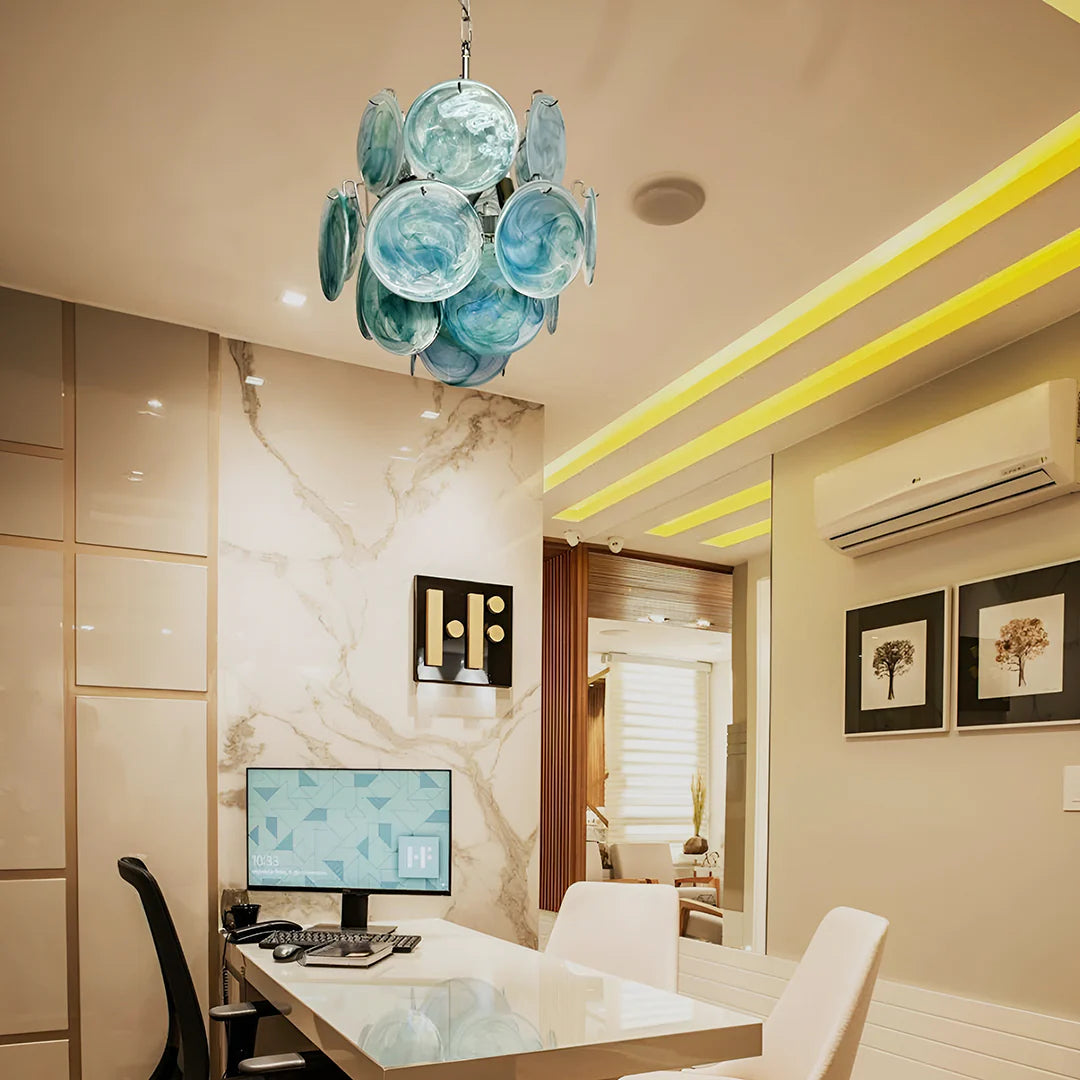 Vintage Murano Blue Glass Disks Chandelier