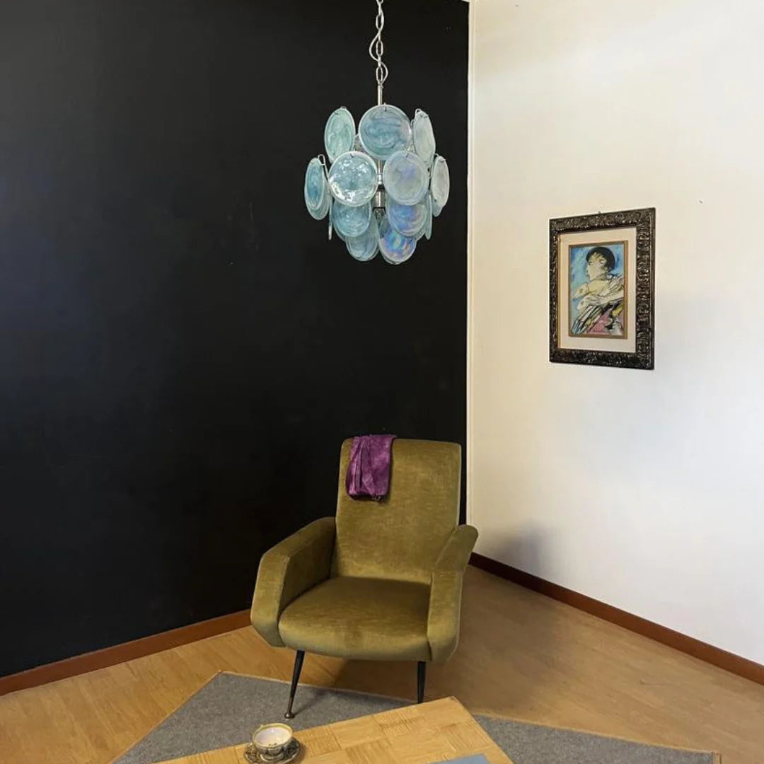 Vintage Murano Blue Glass Disks Chandelier