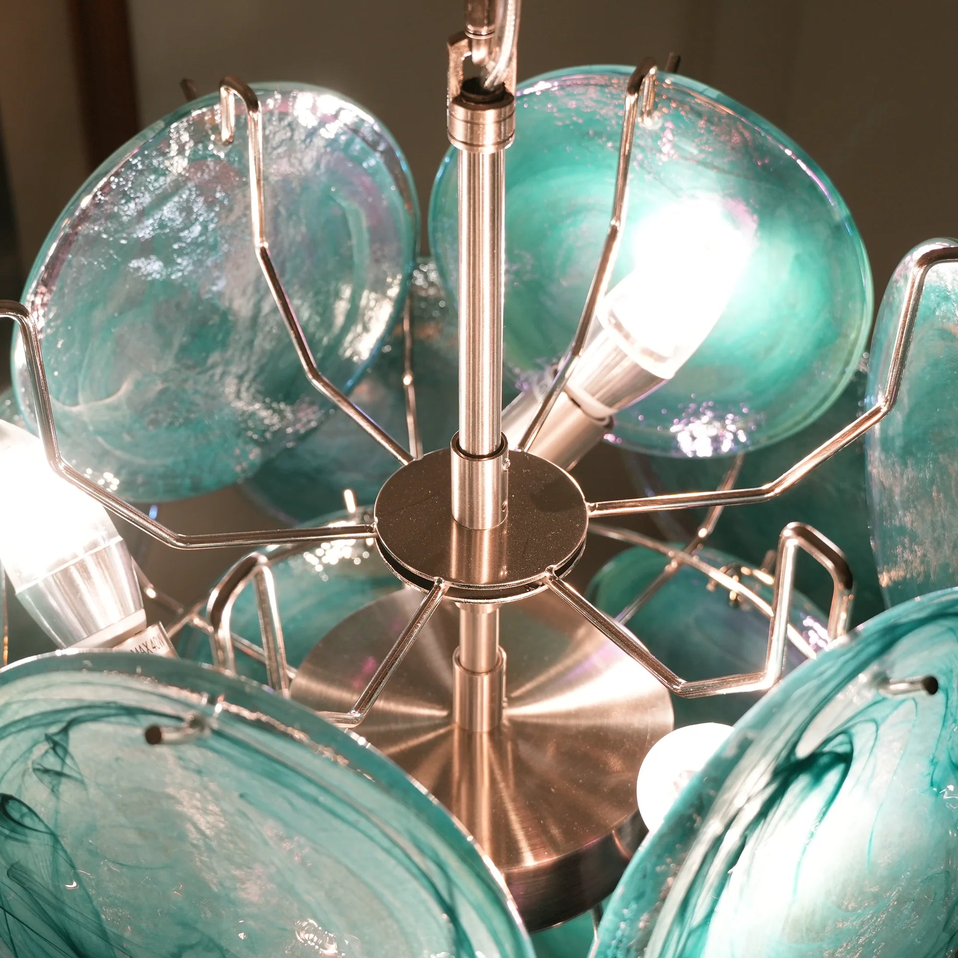 Vintage Murano Blue Glass Disks Chandelier