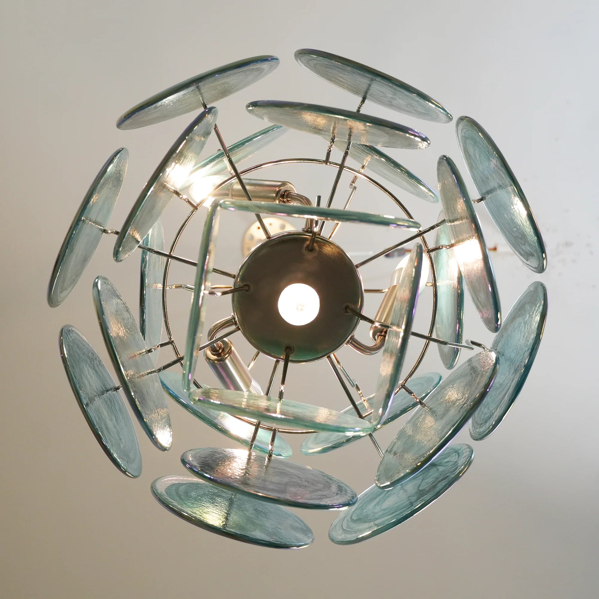 Vintage Murano Blue Glass Disks Chandelier