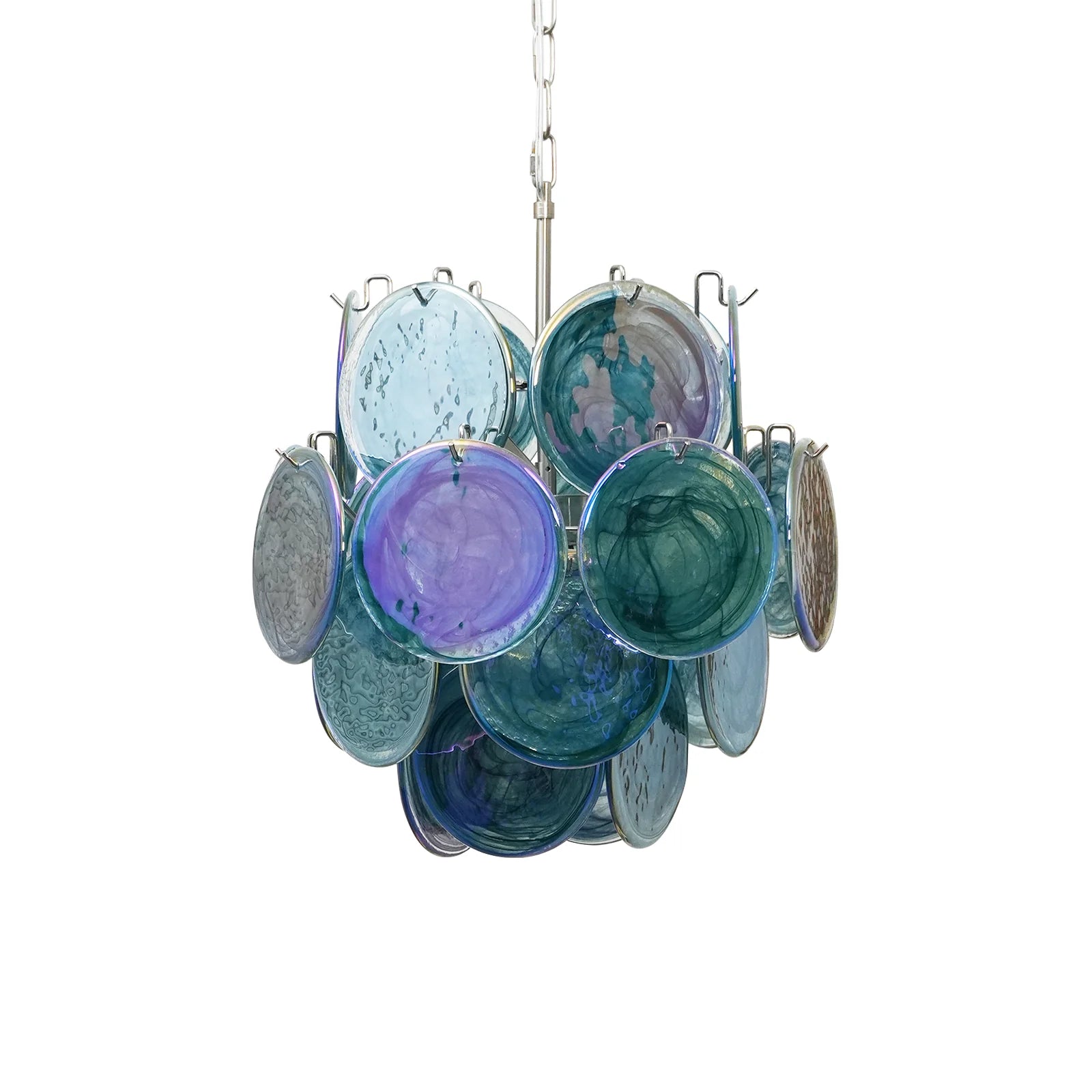 Vintage Murano Blue Glass Disks Chandelier