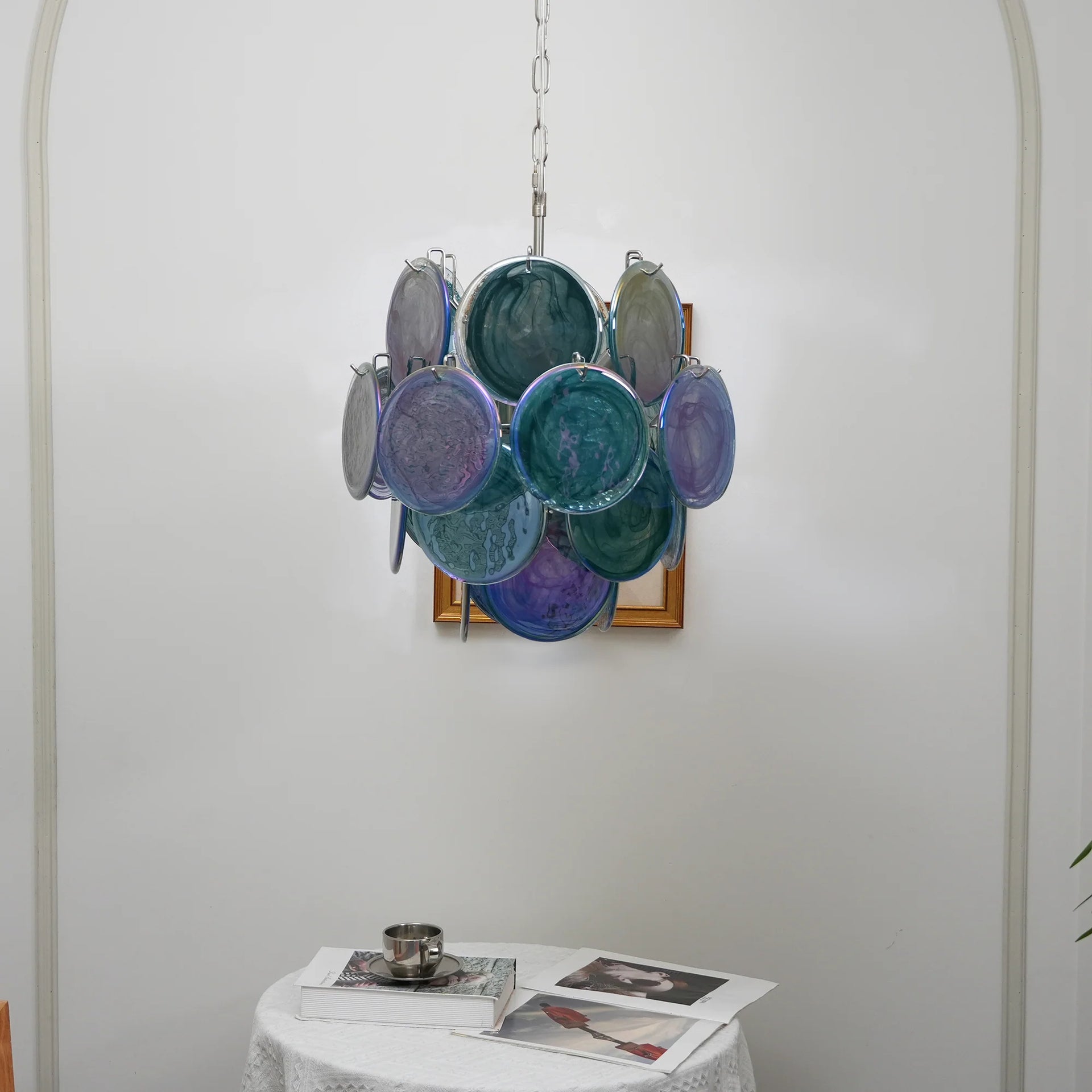 Vintage Murano Blue Glass Disks Chandelier