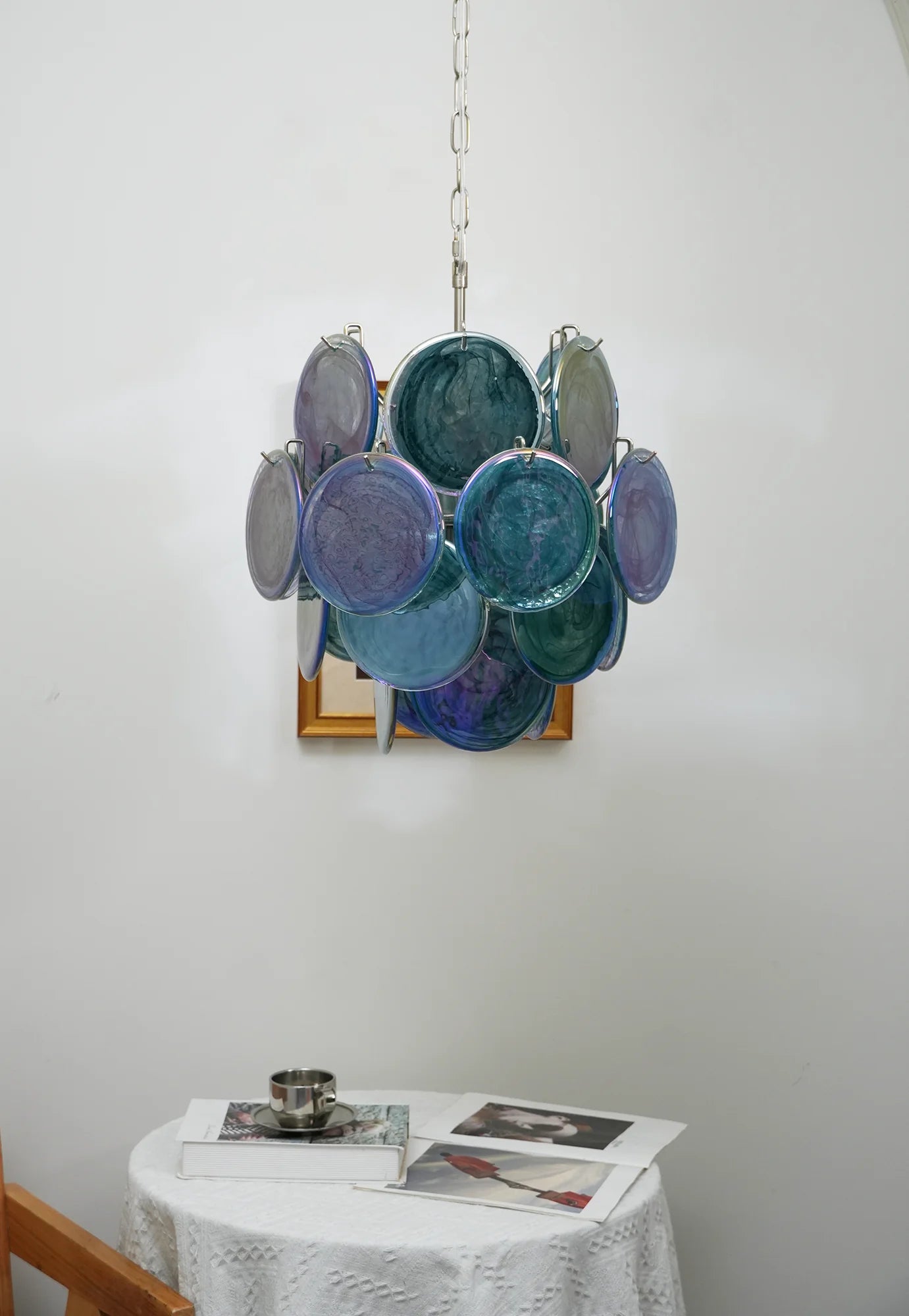 Vintage Murano Blue Glass Disks Chandelier