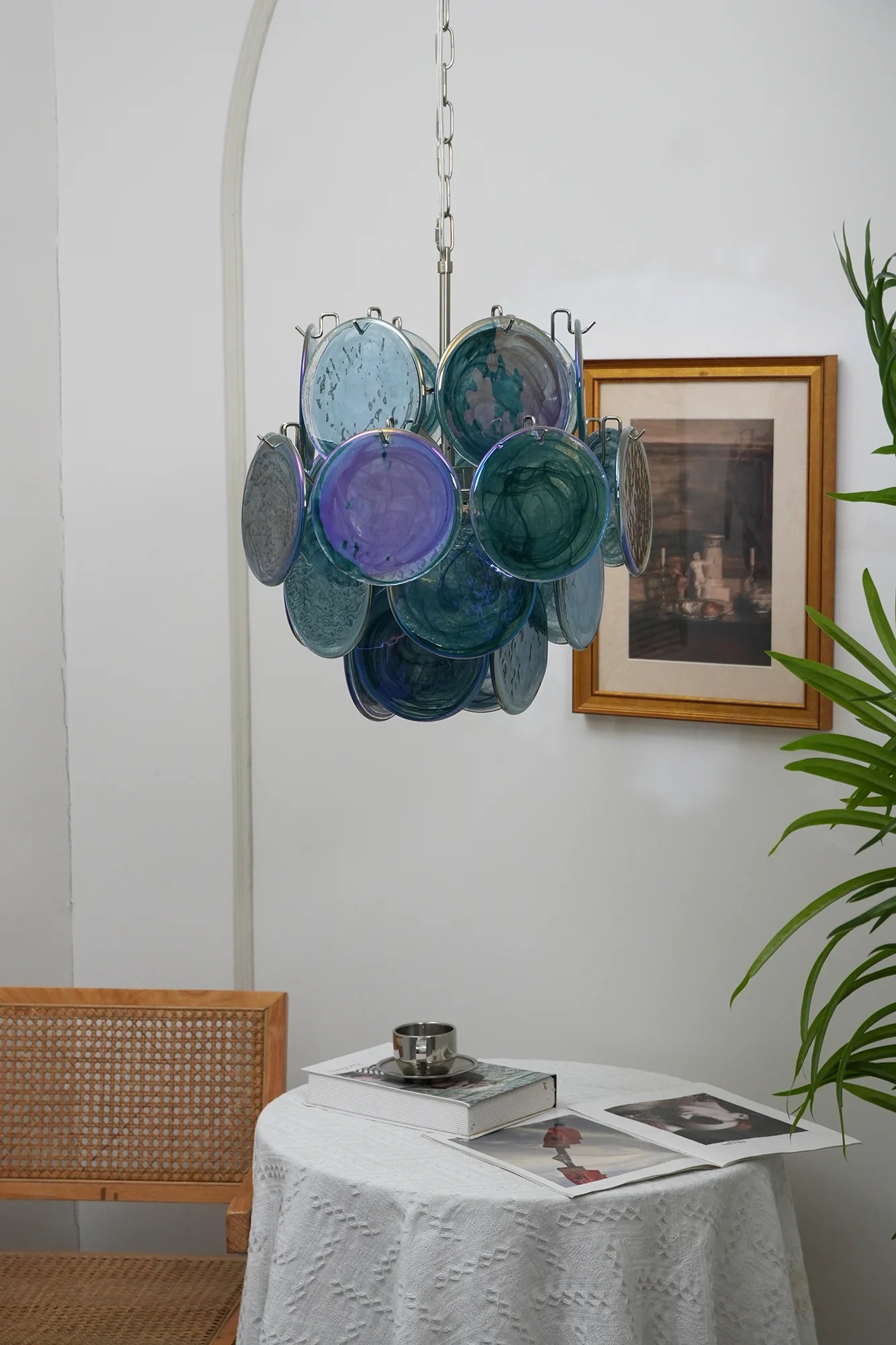 Vintage Murano Blue Glass Disks Chandelier