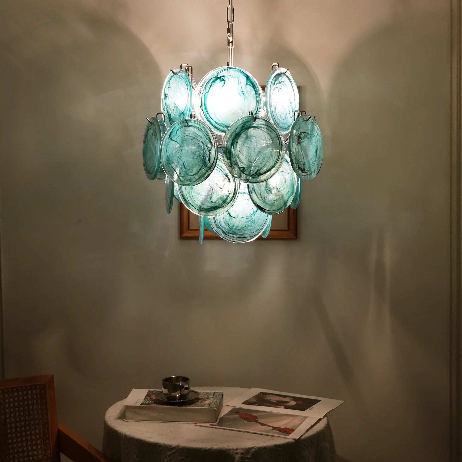 Vintage Murano Blue Glass Disks Chandelier