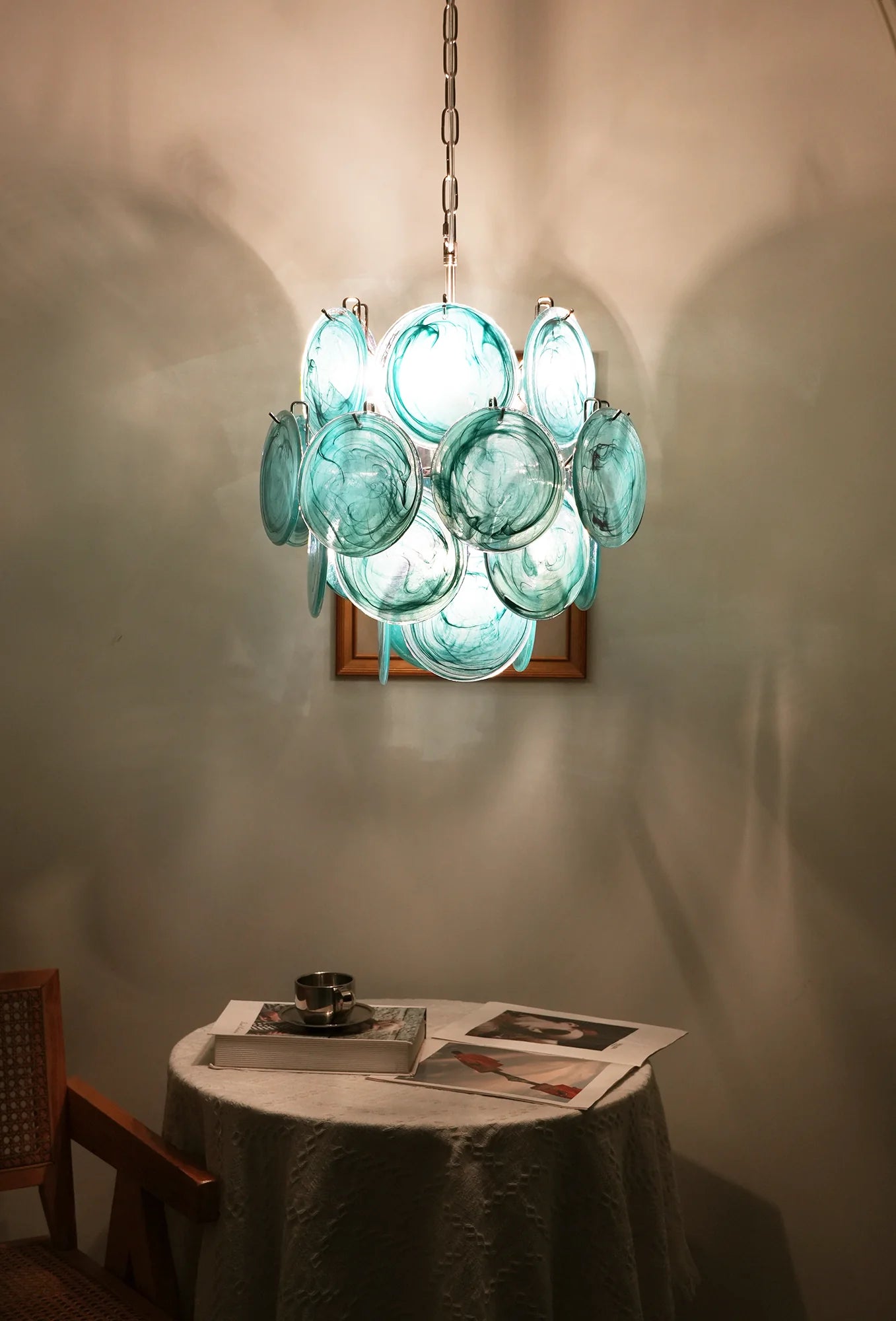 Vintage Murano Blue Glass Disks Chandelier