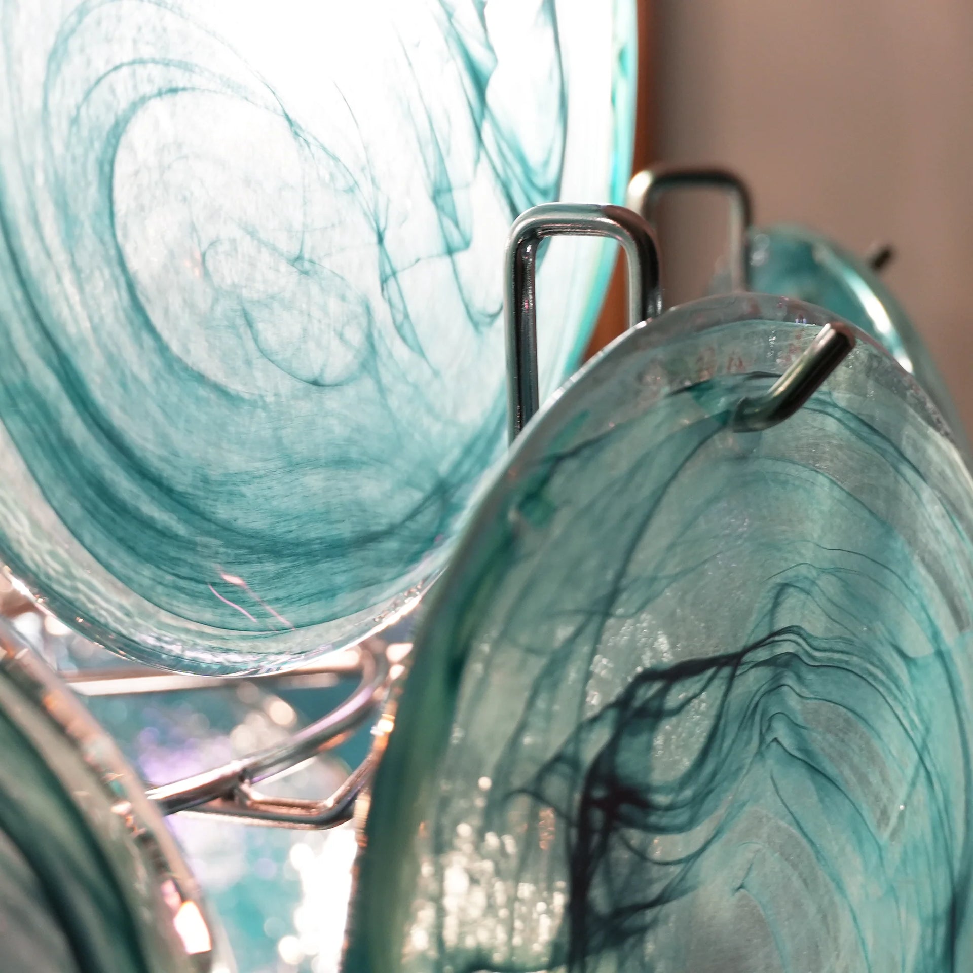 Vintage Murano Blue Glass Disks Chandelier