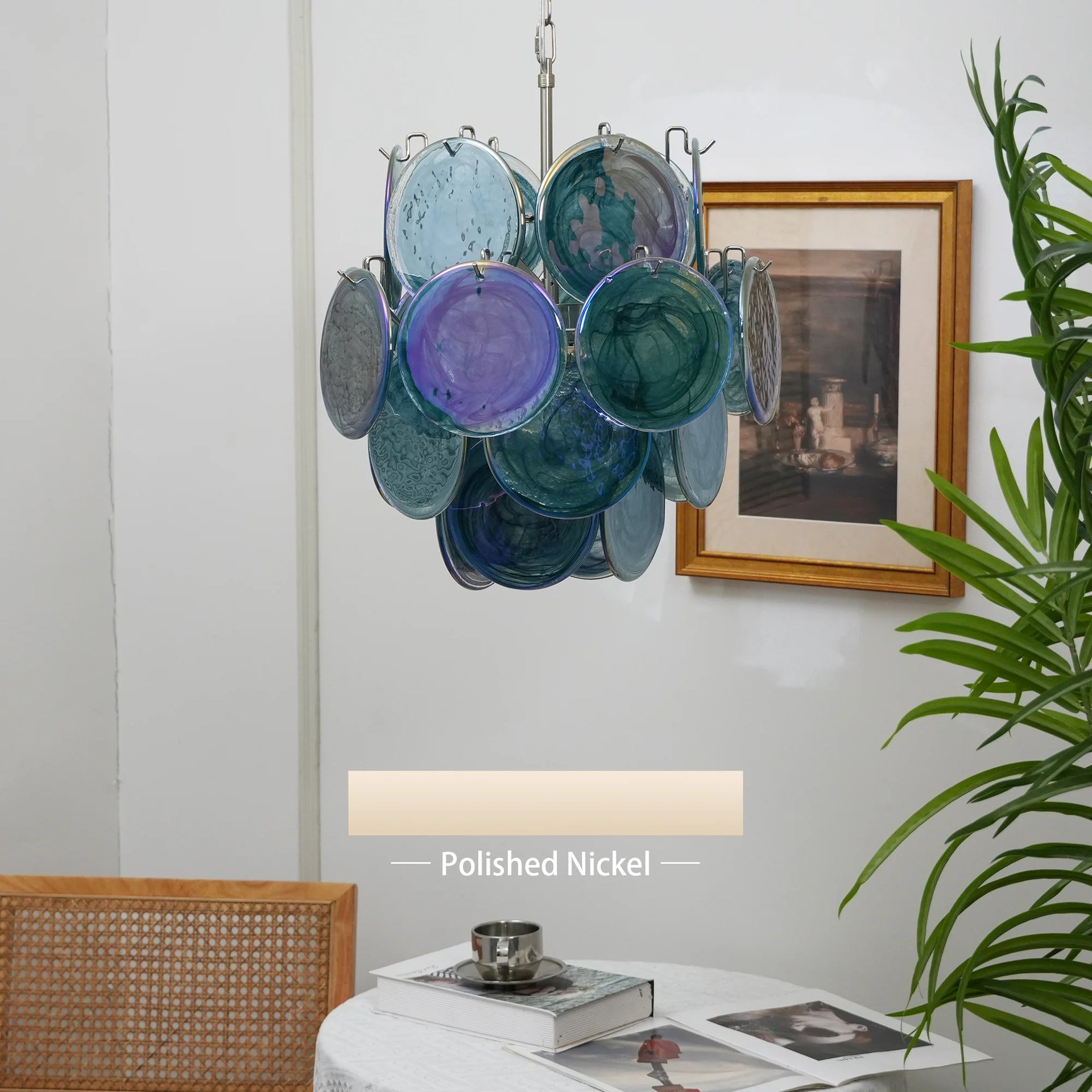 Vintage Murano Blue Glass Disks Chandelier