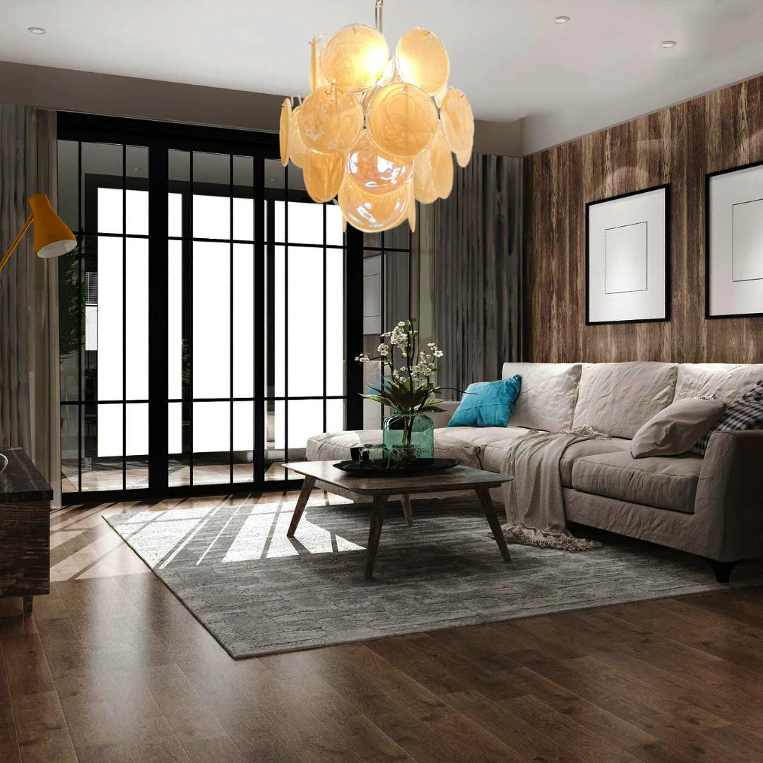 Vintage Murano Gold Glass Disks Chandelier