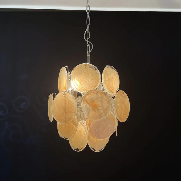 Vintage Murano Gold Glass Disks Chandelier