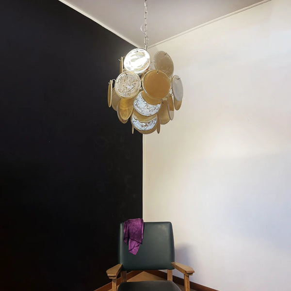Vintage Murano Gold Glass Disks Chandelier