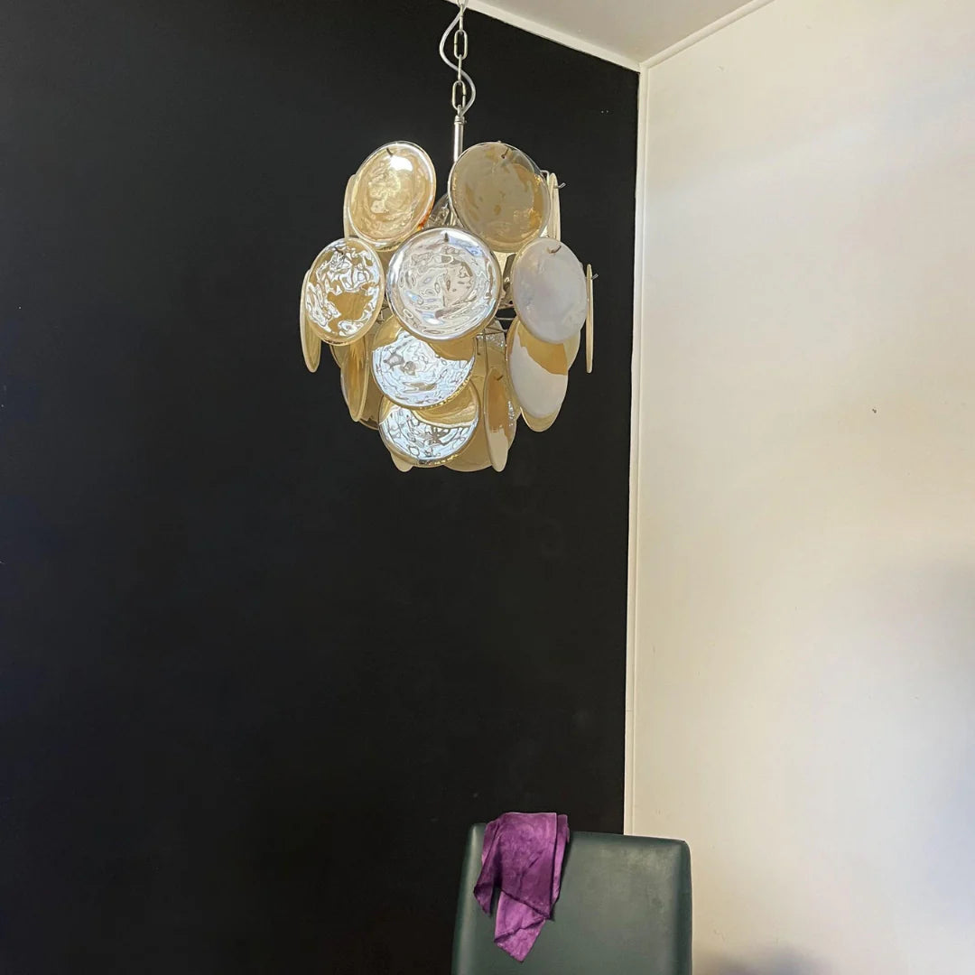 Vintage Murano Gold Glass Disks Chandelier